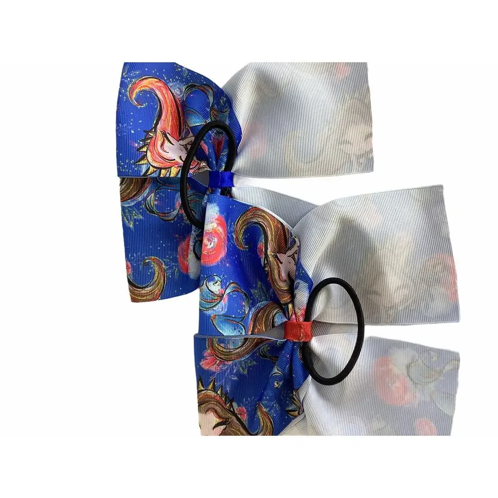 BUNDLE Girl’s Lot of 2 Blue Printed Hair Bow Ties NEW